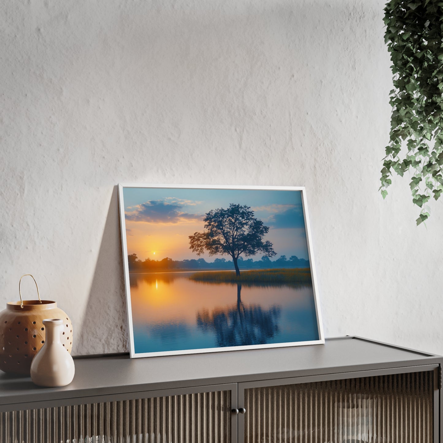 Poster cu rama din lemn - Peisaj linistit apus de soare Art