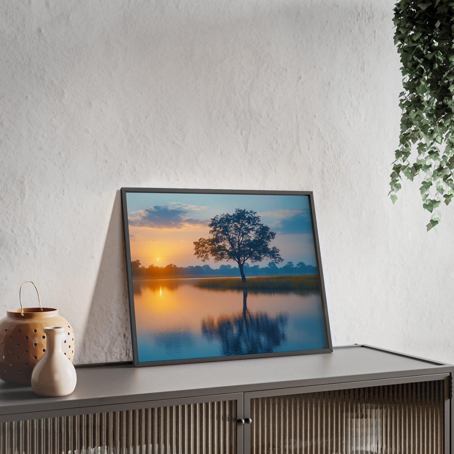 Poster cu rama din lemn - Peisaj linistit apus de soare Art