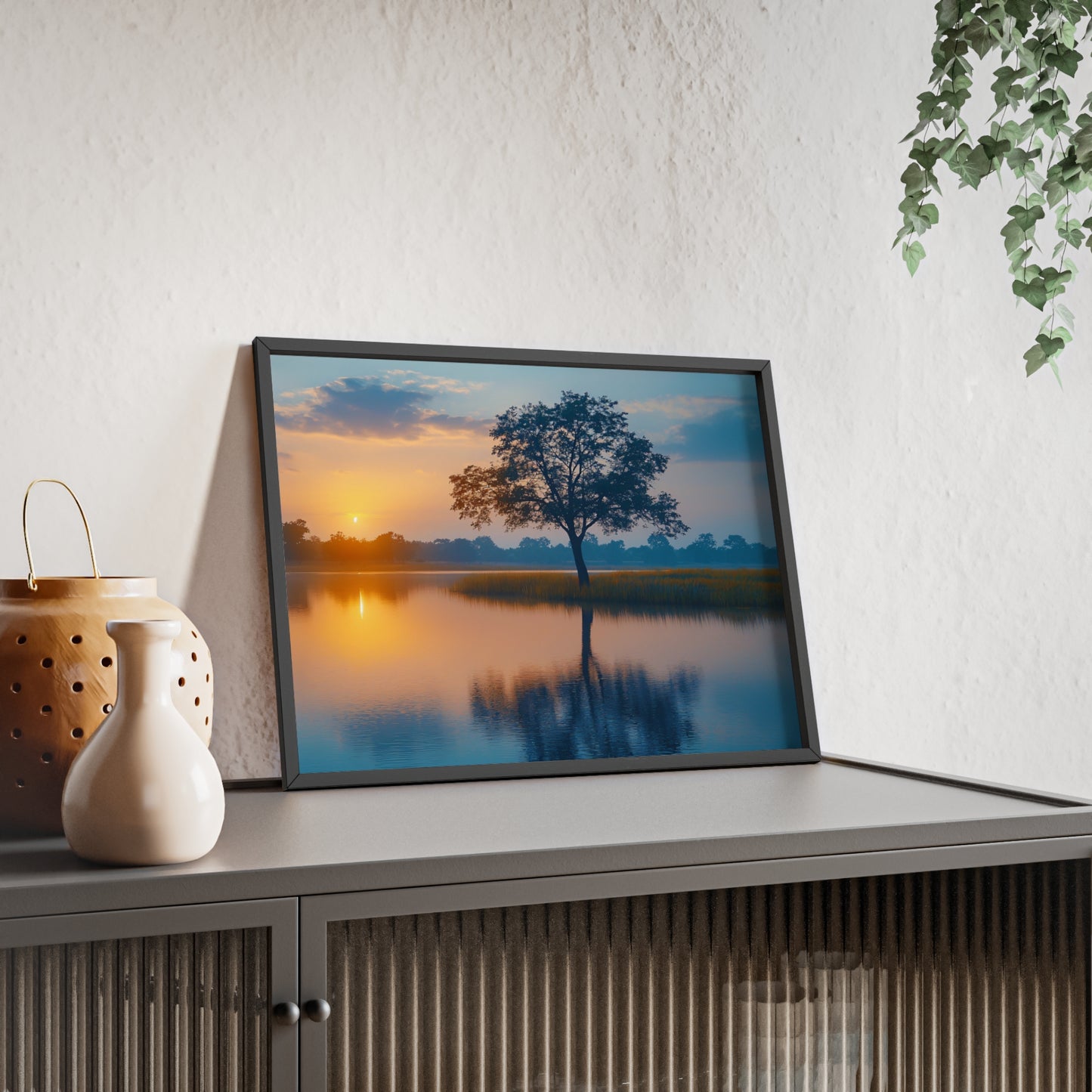 Poster cu rama din lemn - Peisaj linistit apus de soare Art