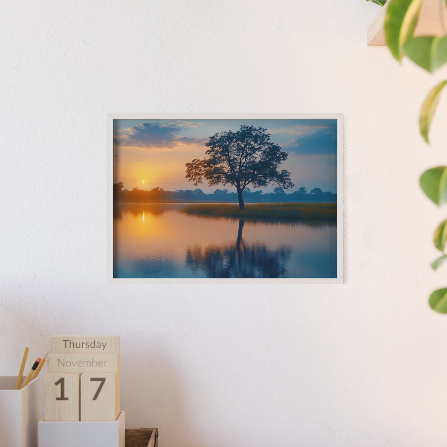 Poster cu rama din lemn - Peisaj linistit apus de soare Art