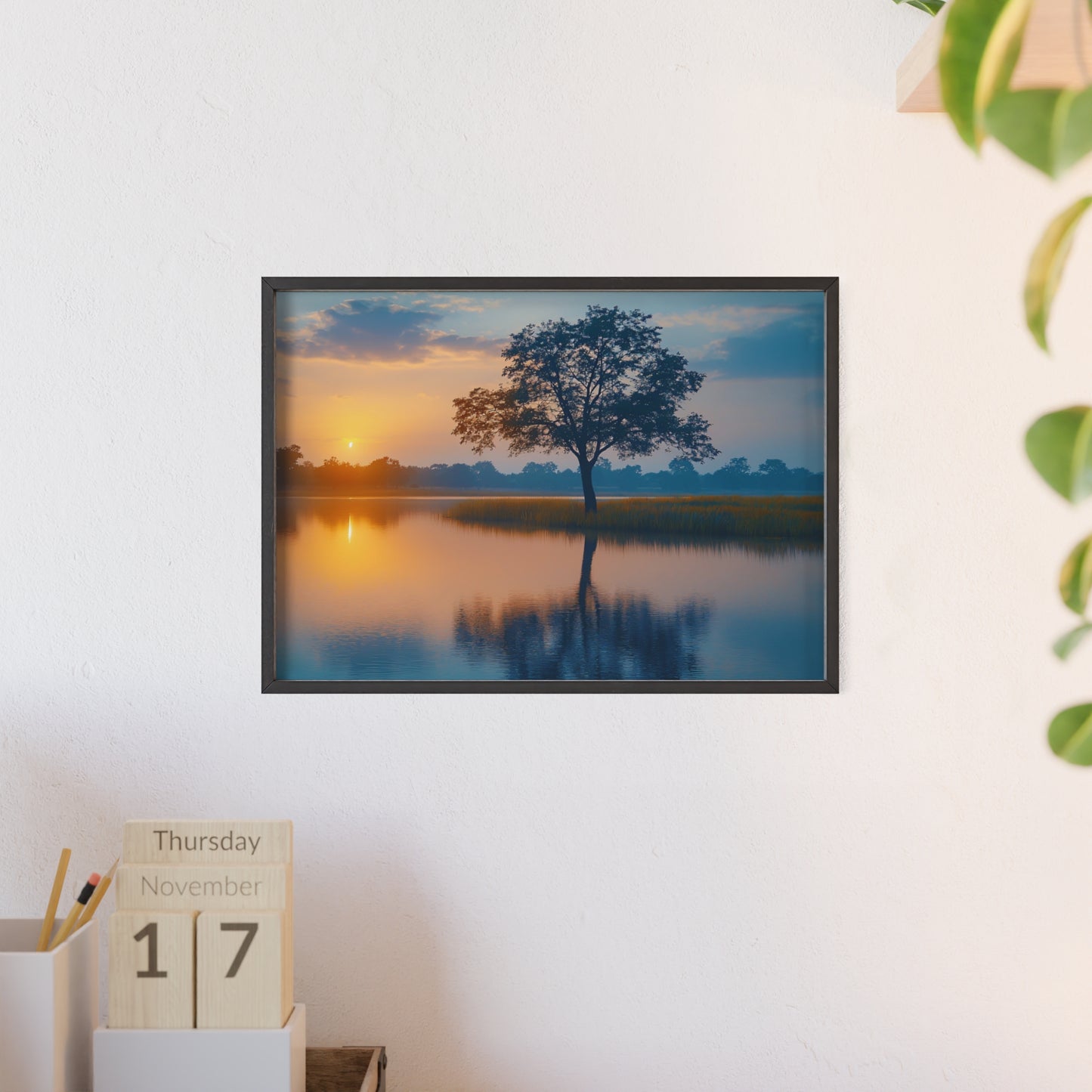 Poster cu rama din lemn - Peisaj linistit apus de soare Art